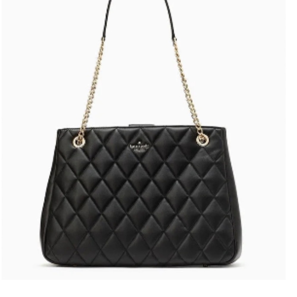 Kate Spade Quilted Black Tote with Gold Chain